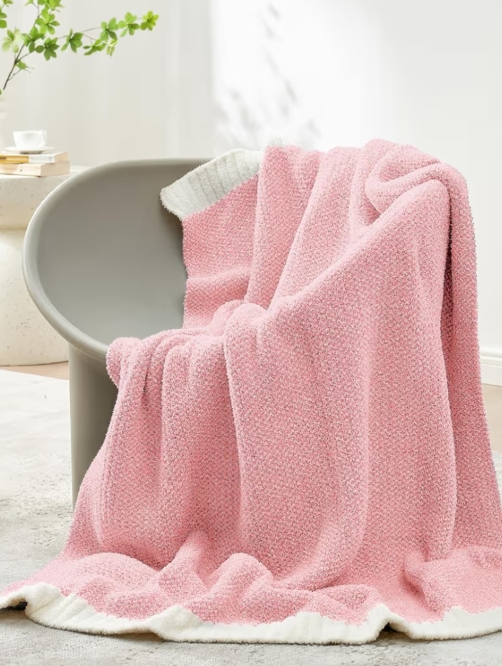 Snuggle Sac NWT Heathered Fluffy Soft Throw Blanket In Pink/Cream 50"x60"